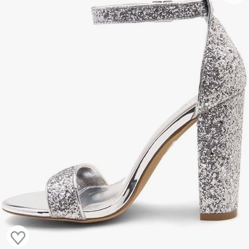 Silver Glitter Open Toe Heeled Sandals  size 7